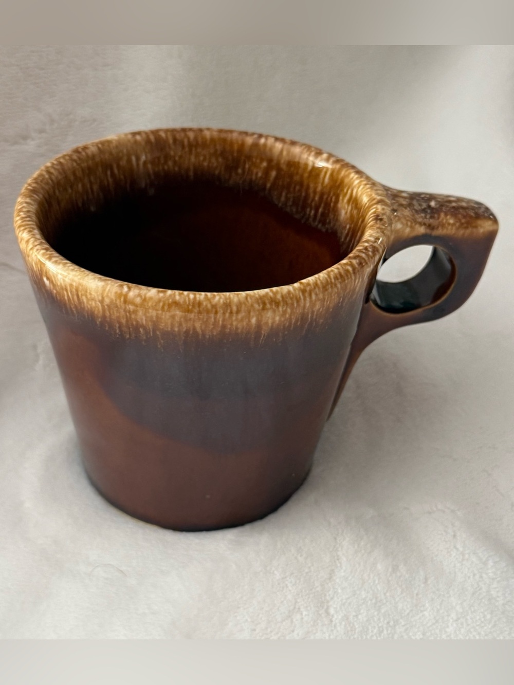 Vtg 60s Hull Pottery Brown Drip Glaze Mug Stoneware O Handle Coffee Tea Cup MCM